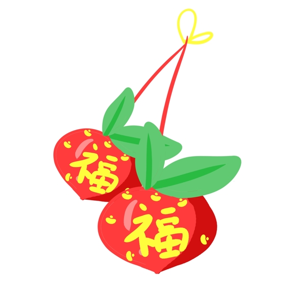 春节喜庆福字苹果手绘插画