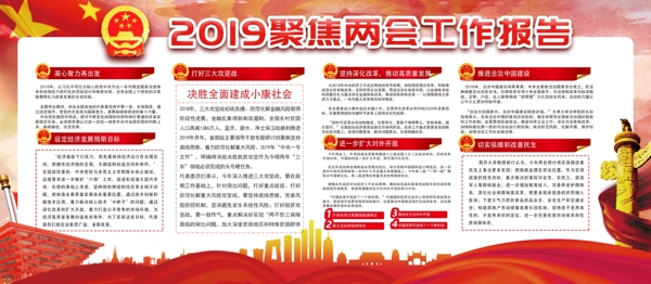 中国风2019聚焦全国两会内容宣传展板