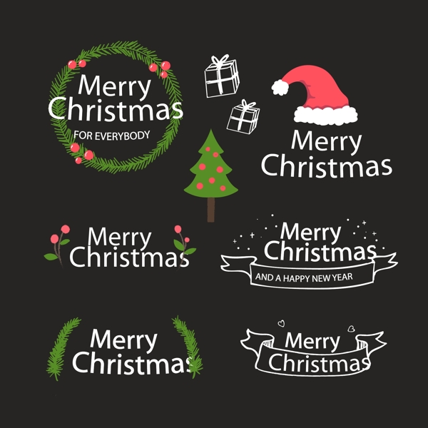 6款创意圣诞快乐艺术字矢量图