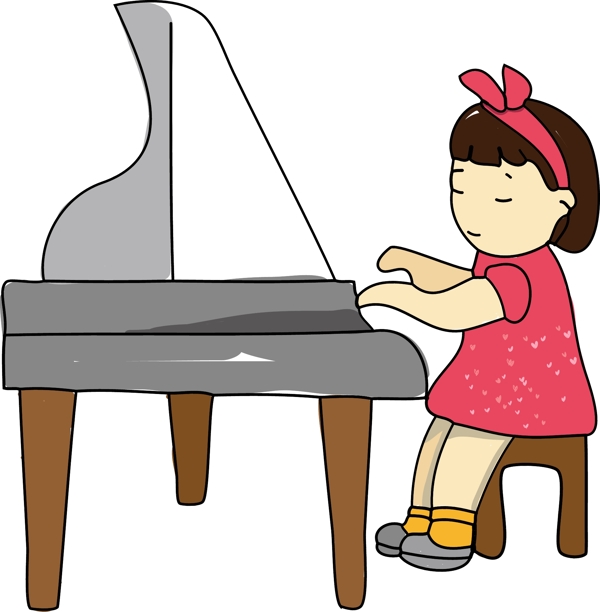 开学季弹钢琴插画