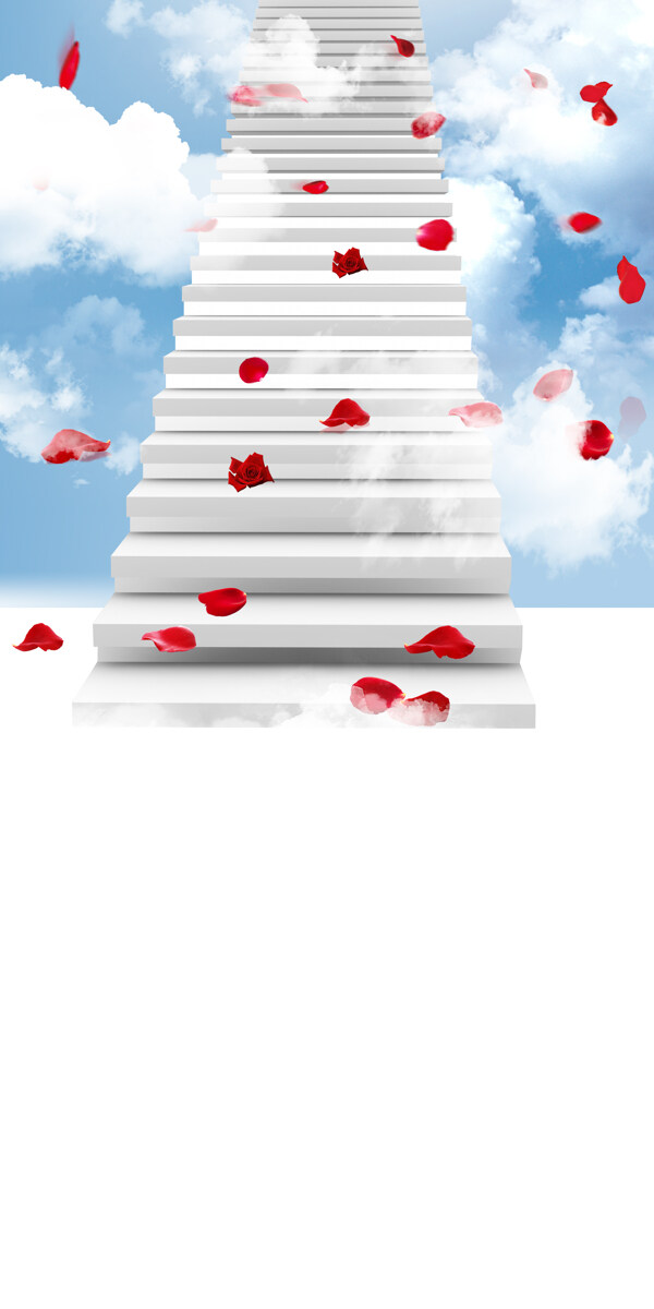 台阶与飘着的花瓣影楼摄影背景图片