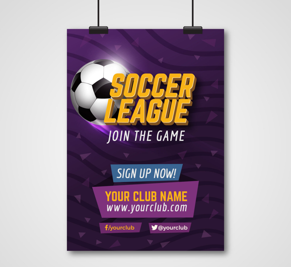 紫色矢量体育足球海报