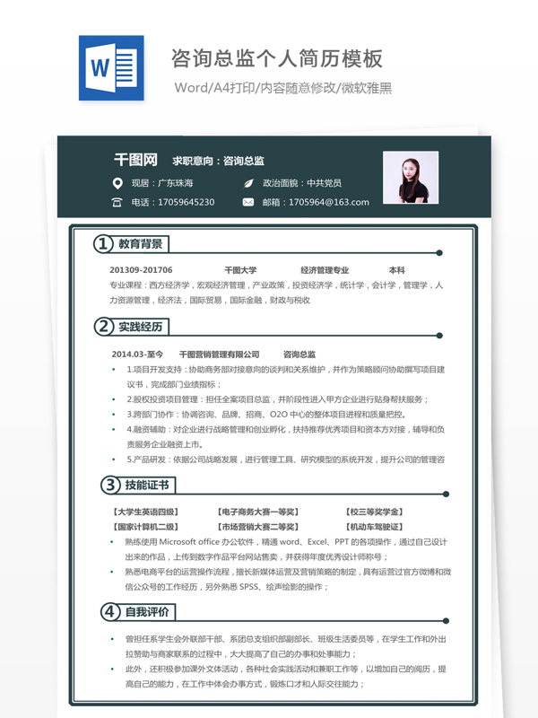 咨询总监个人简历模板简历模板下载