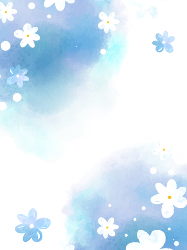 蓝色花朵手绘风清新可爱背景图