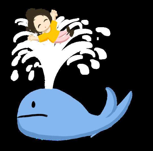 夏季鲸鱼小孩童话背景免抠图