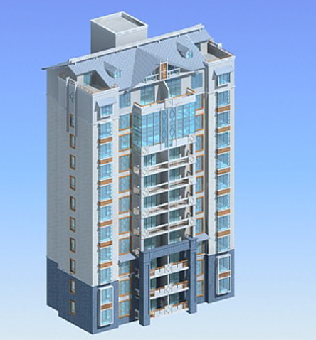 异形屋顶高层住宅建筑3D模型