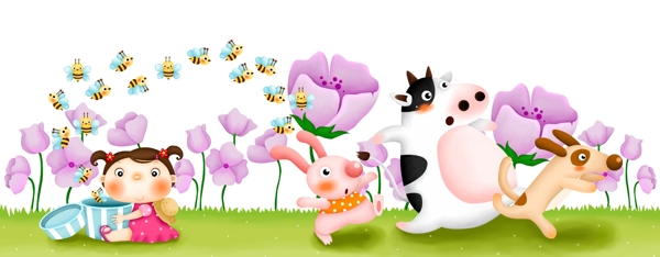 韩国儿童模板PSD源文件卡通儿童动物图片素材荷花蜜蜂六一6.1六一儿童节素材