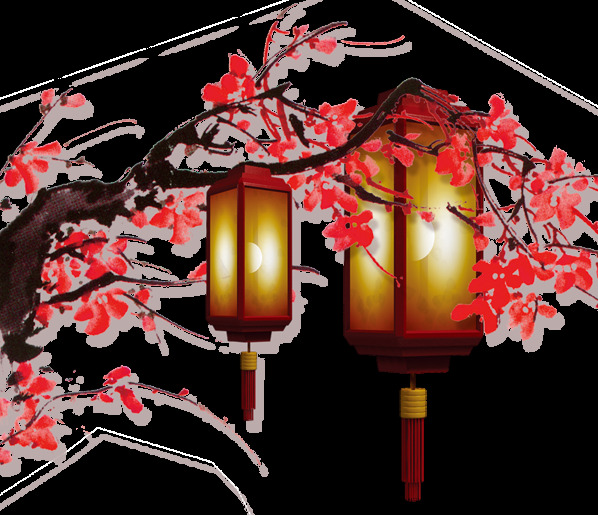 中国风梅花灯笼节日元素