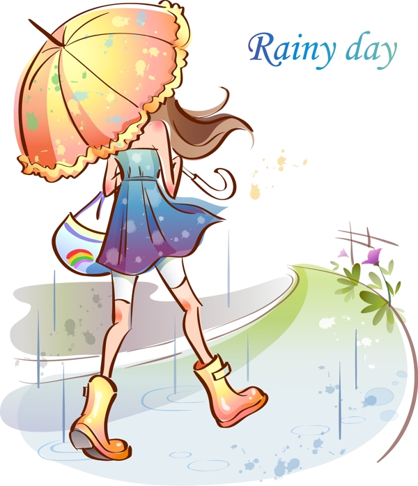 雨天撑伞的女孩图片