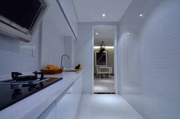 现代简约厨房白色瓷砖背景墙室内装修效果图