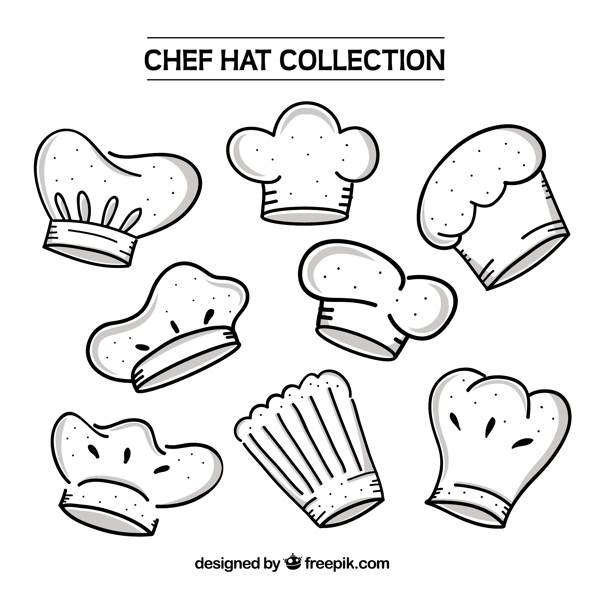 手绘各种厨师帽子图标