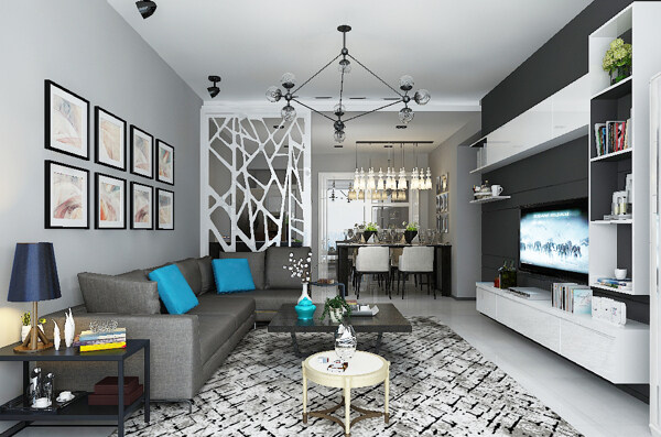 现代风格客厅空间效果图模型明亮简约