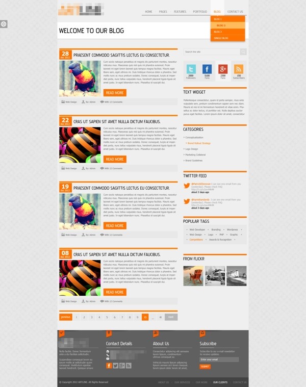 橘黄色的企业科技商务印刷网站之博客介绍