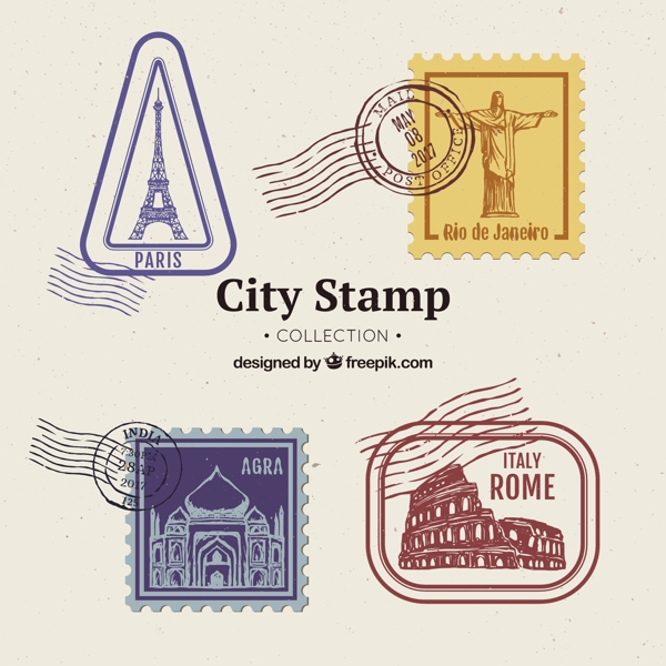 创意城市邮票图标矢量素材