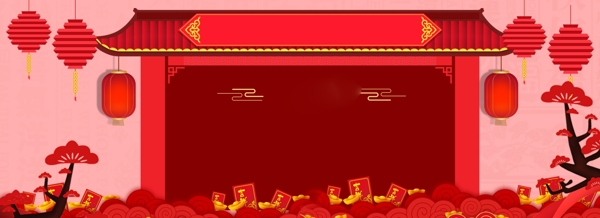 新春年货节喜庆红色电商海报背景