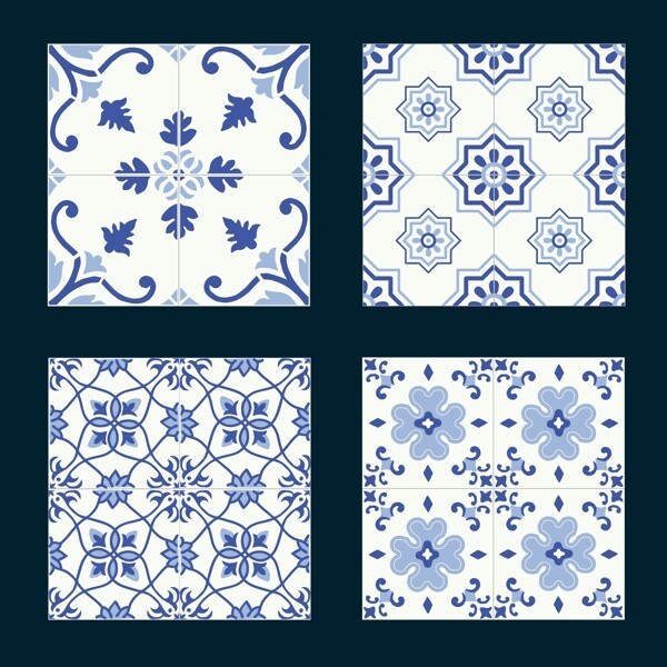 蓝色花纹瓷砖素材