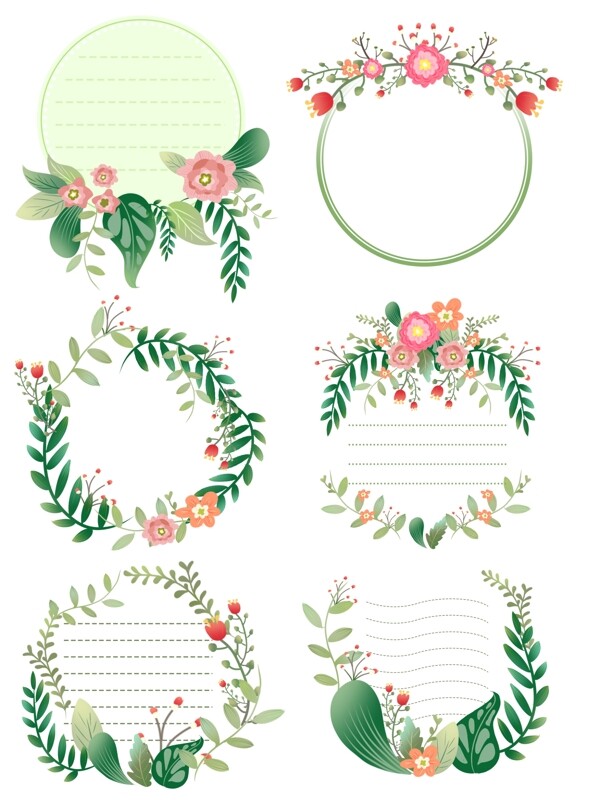 手绘植物花卉装饰边框设计元素