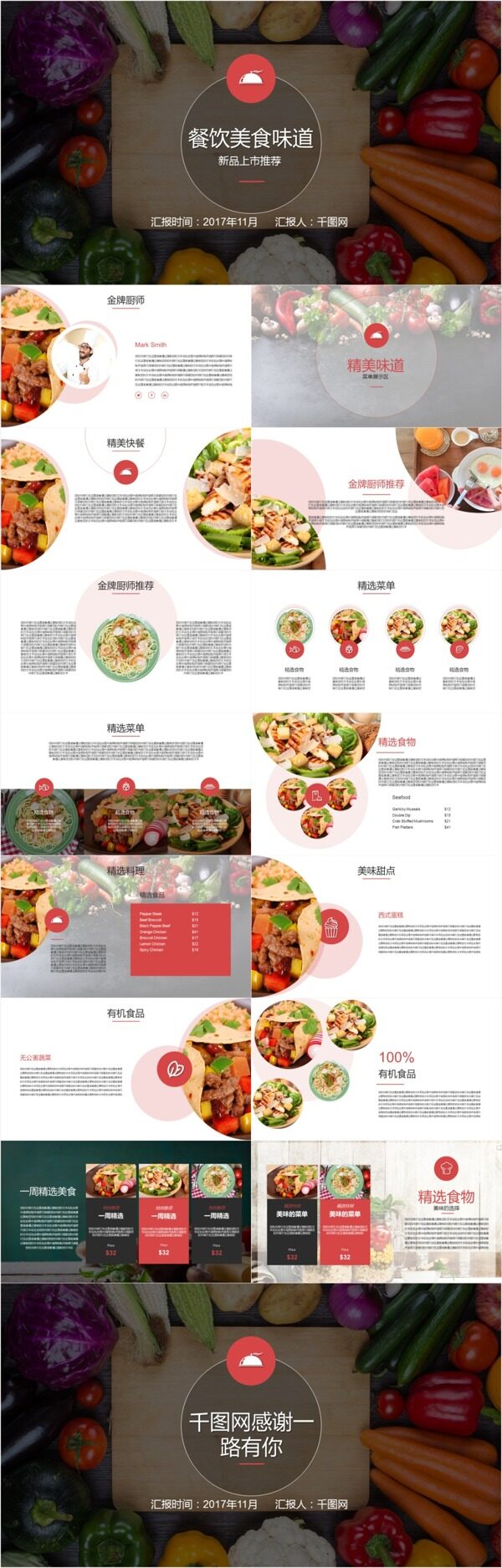 iOS风时尚餐饮美食味道通用PPT模板免费下载