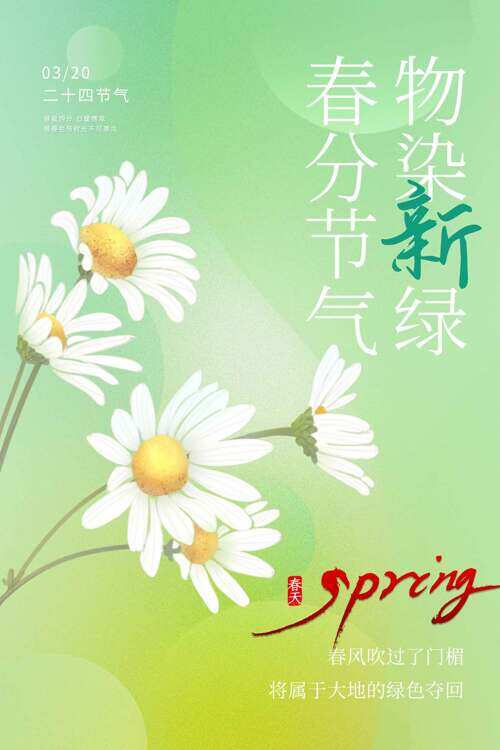 小清新卡通小雏菊春分节气渐变海报