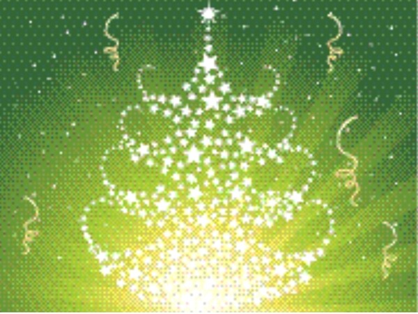 射线背景的闪烁星星图案的圣诞树