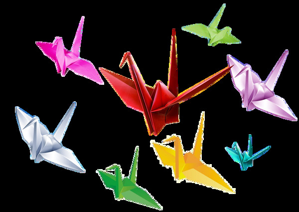 五颜六色的纸鹤透明素材