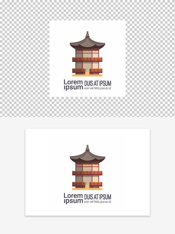 简洁典雅中式传统亭台建筑插画