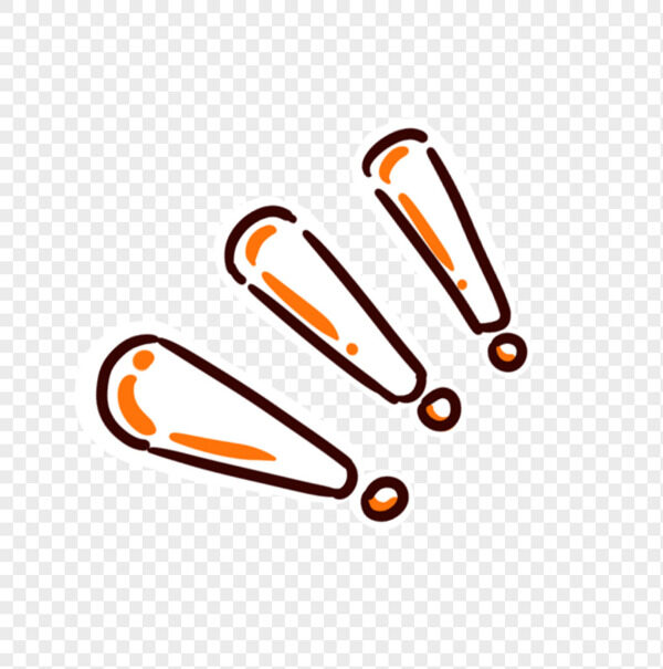 手绘黑边三个橙色斜的感叹号免抠元素