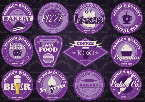 紫色快餐食品标签矢量素材