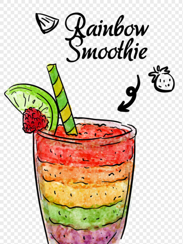 手绘红橙黄绿紫彩色水果彩虹饮料杯
