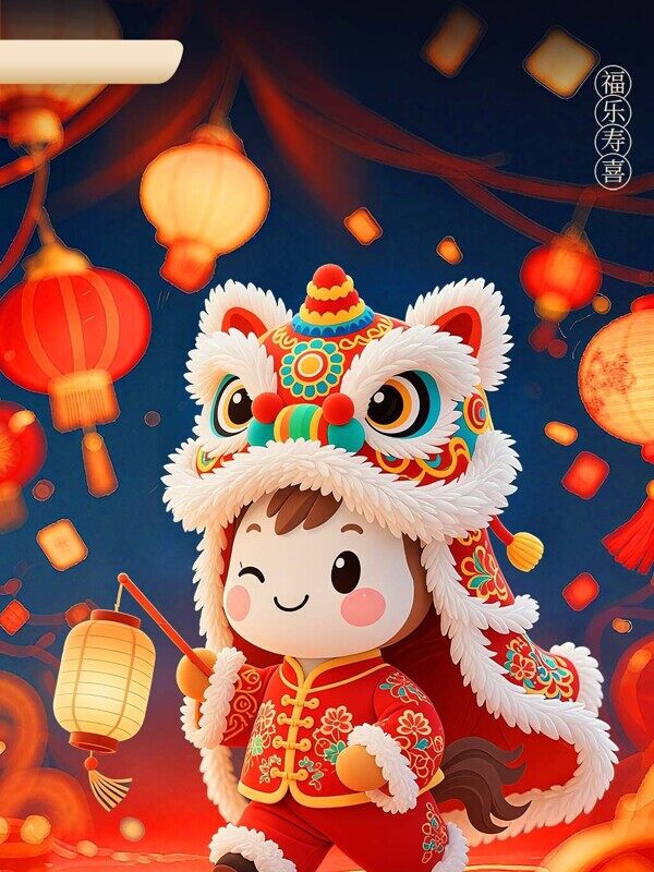 卡通金马迎新提灯笼红色新春大吉海报