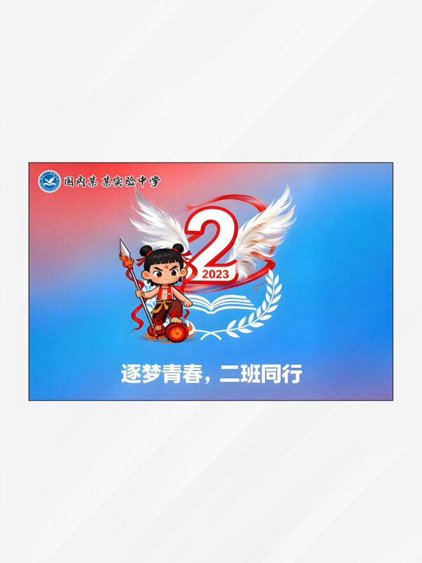 逐梦青春二班同行红蓝渐变卡通插画班旗