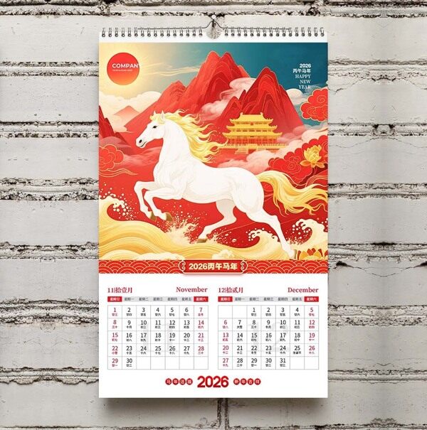 白马驰骋新年马年吉祥十一月十二月国风台历