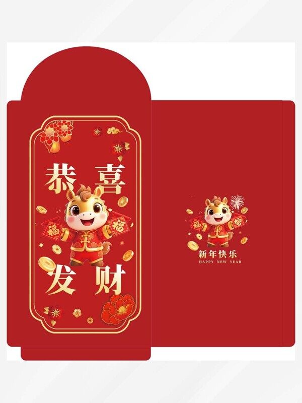 2026恭喜发财马年送祝福财源滚滚红包设计