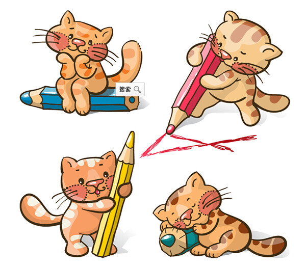 可爱猫咪与铅笔矢量素材