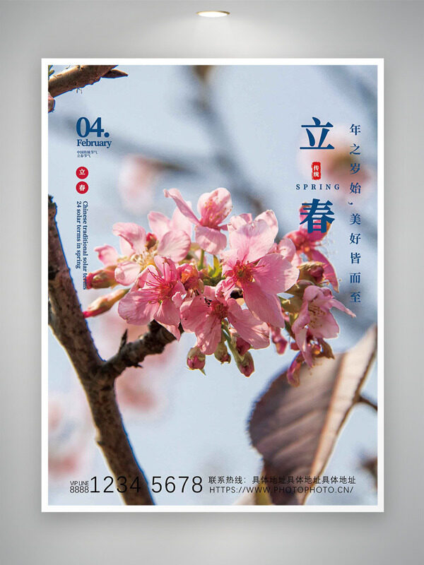 立春节气年至岁始粉色桃花海报