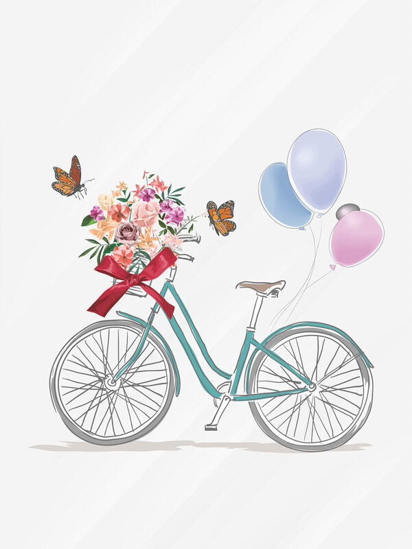 创意简约手绘自行车鲜花气球