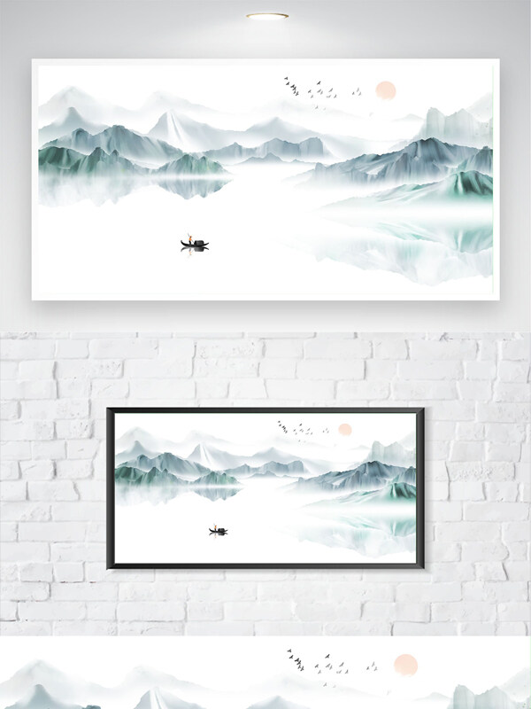 中式水墨风山水意境简约山水画