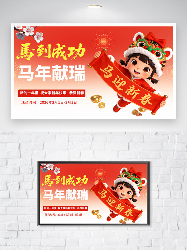 红色渐变马到成功马年献瑞节日展板