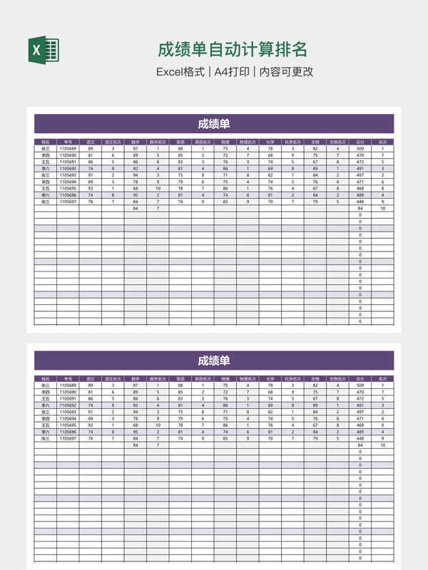 成绩单自动计算排名