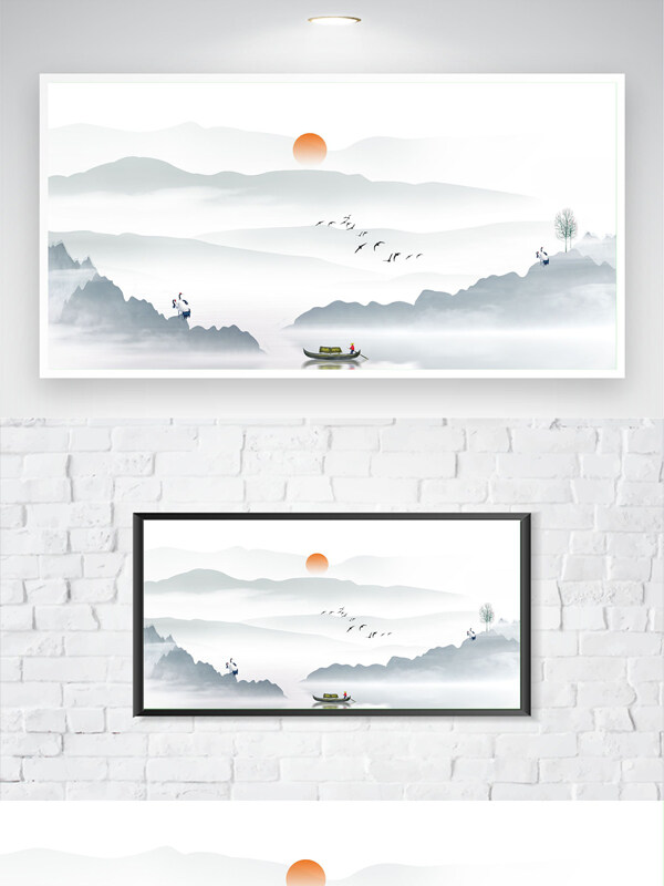 中国风水墨古风意境山水背景