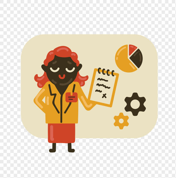 手绘红头黑人女医生在记录事项卡通插画