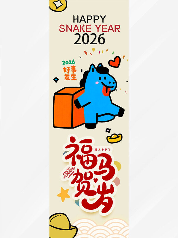 2026福马贺岁好事发生简约卡通马年吊旗