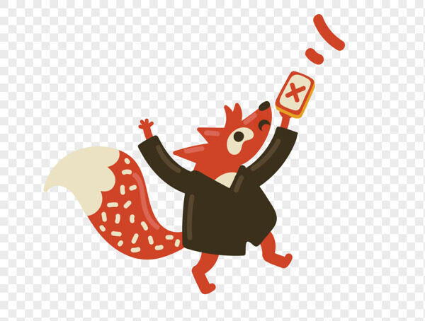 手绘橙色抽象小狐狸手拿手机寻找信号场景插画