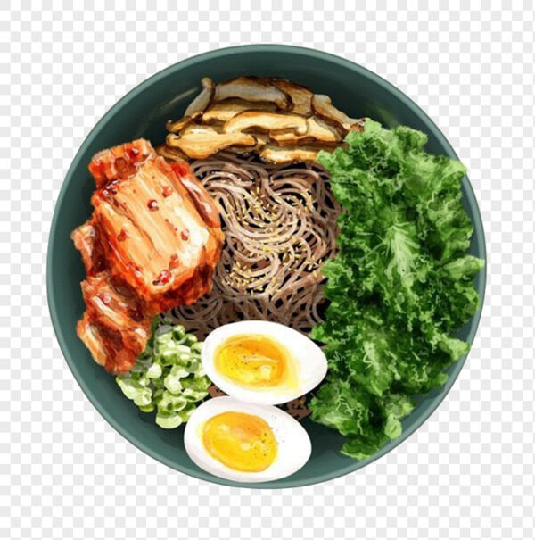 手绘生菜辣白菜凉拌拉面超美味面条免抠图