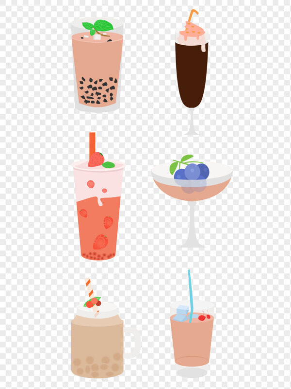 手绘超大桶珍珠蛋糕奶茶咖啡蓝莓酸奶碗免抠美食