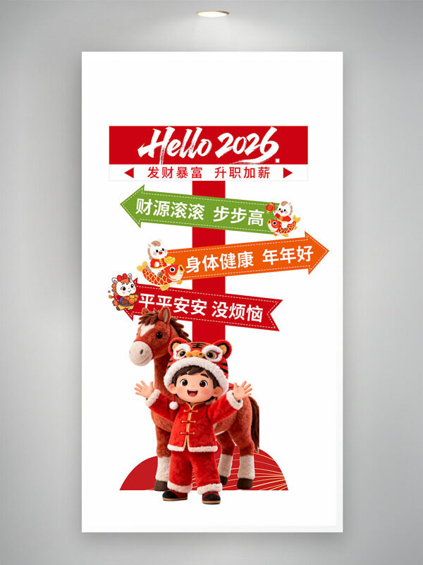2026发财暴富升职加薪红色喜庆拍照指示牌
