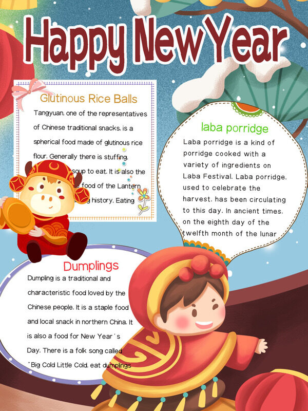 Happy New Year节日美食手抄报