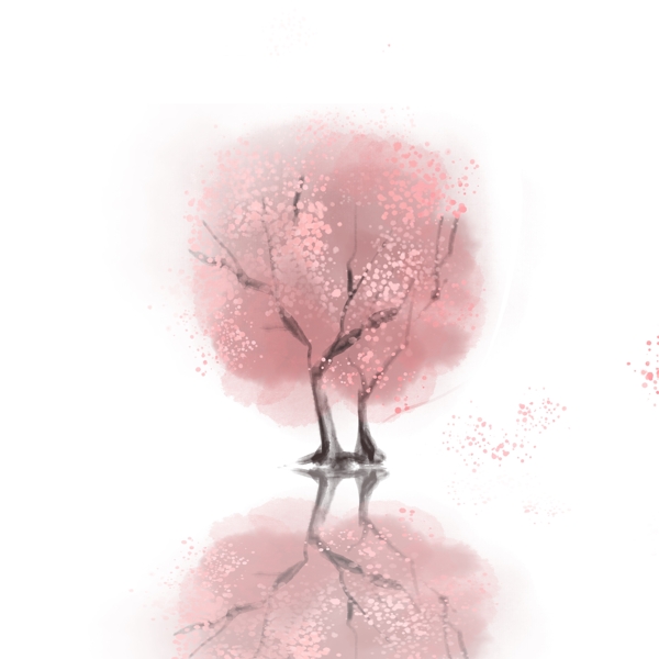 水彩唯美一颗桃花树设计