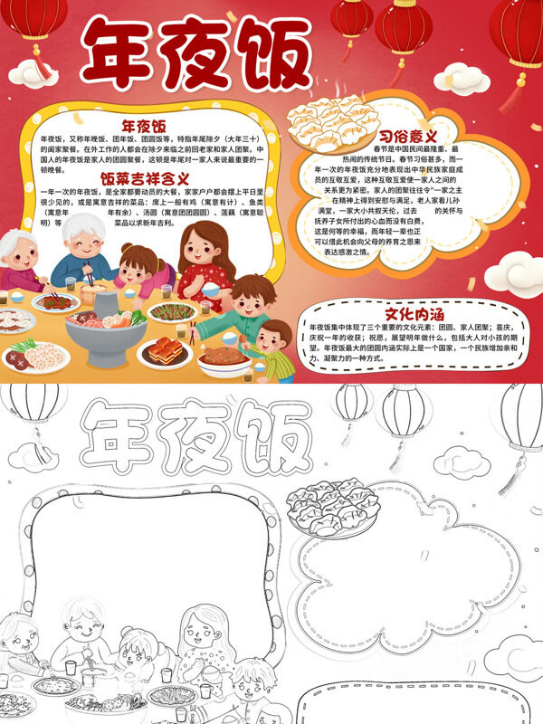 精美年夜饭节日习俗手抄报