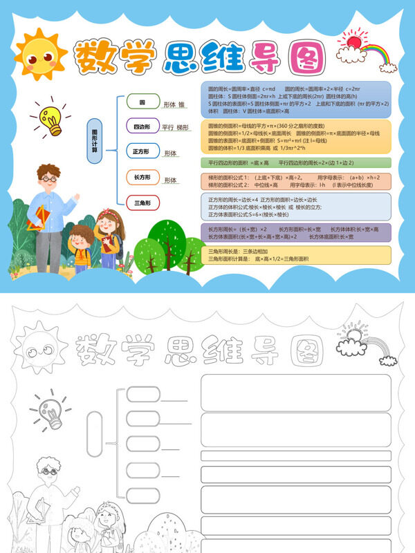 数学思维导图几何图形公式手抄报